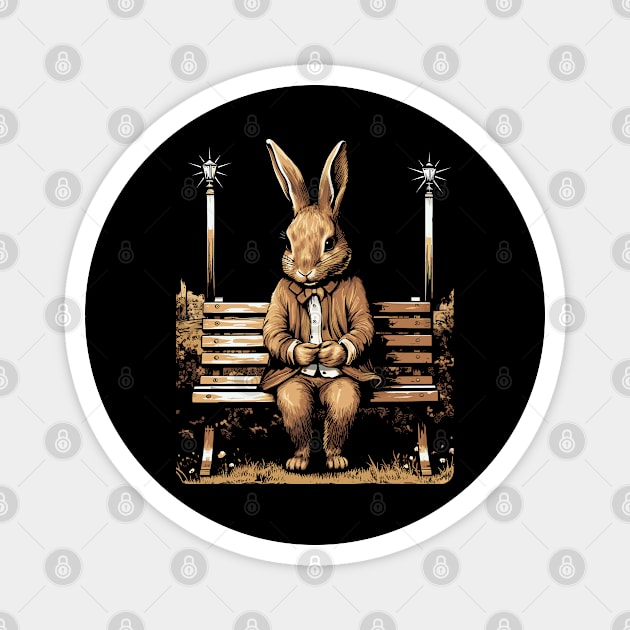 Easter Rabbit On Park Bench Bunny Lovers Magnet by Apocatnipse Meow